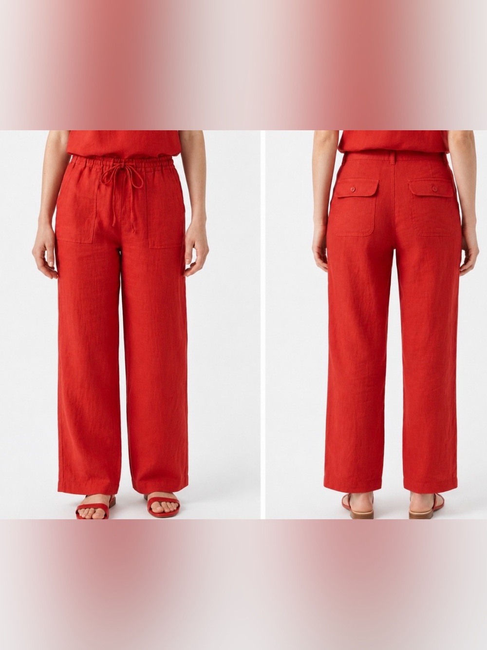 MASSIMO Wide-Leg Drawstring Linen Pants - Red